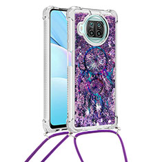 Silicone Candy Rubber TPU Bling-Bling Soft Case Cover with Lanyard Strap S02 for Xiaomi Mi 10T Lite 5G Purple