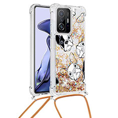 Silicone Candy Rubber TPU Bling-Bling Soft Case Cover with Lanyard Strap S02 for Xiaomi Mi 11T 5G Gold