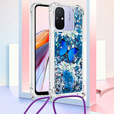 Silicone Candy Rubber TPU Bling-Bling Soft Case Cover with Lanyard Strap S02 for Xiaomi Poco C55 Blue