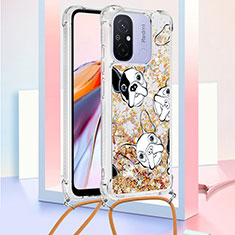 Silicone Candy Rubber TPU Bling-Bling Soft Case Cover with Lanyard Strap S02 for Xiaomi Poco C55 Gold