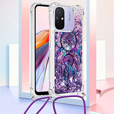 Silicone Candy Rubber TPU Bling-Bling Soft Case Cover with Lanyard Strap S02 for Xiaomi Poco C55 Purple