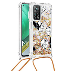 Silicone Candy Rubber TPU Bling-Bling Soft Case Cover with Lanyard Strap S02 for Xiaomi Redmi K30S 5G Gold