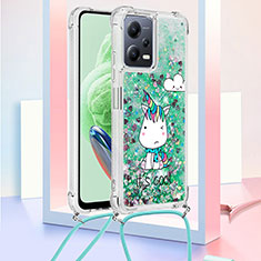 Silicone Candy Rubber TPU Bling-Bling Soft Case Cover with Lanyard Strap S02 for Xiaomi Redmi Note 12 5G Green