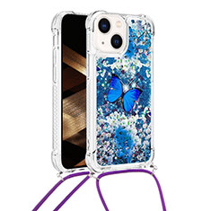 Silicone Candy Rubber TPU Bling-Bling Soft Case Cover with Lanyard Strap S03 for Apple iPhone 13 Blue