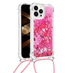 Silicone Candy Rubber TPU Bling-Bling Soft Case Cover with Lanyard Strap S03 for Apple iPhone 15 Pro Max Red