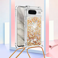Silicone Candy Rubber TPU Bling-Bling Soft Case Cover with Lanyard Strap S03 for Google Pixel 8 5G Gold