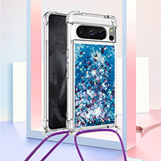 Silicone Candy Rubber TPU Bling-Bling Soft Case Cover with Lanyard Strap S03 for Google Pixel 8 Pro 5G Blue