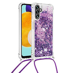 Silicone Candy Rubber TPU Bling-Bling Soft Case Cover with Lanyard Strap S03 for Samsung Galaxy A04s Purple
