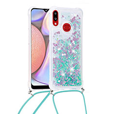 Silicone Candy Rubber TPU Bling-Bling Soft Case Cover with Lanyard Strap S03 for Samsung Galaxy A10s Green