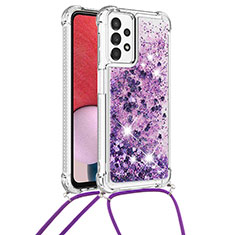 Silicone Candy Rubber TPU Bling-Bling Soft Case Cover with Lanyard Strap S03 for Samsung Galaxy A13 4G Purple