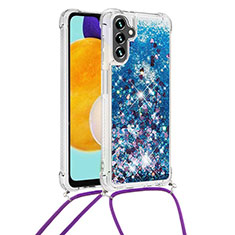 Silicone Candy Rubber TPU Bling-Bling Soft Case Cover with Lanyard Strap S03 for Samsung Galaxy A13 5G Blue