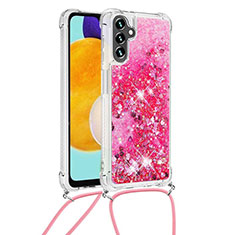 Silicone Candy Rubber TPU Bling-Bling Soft Case Cover with Lanyard Strap S03 for Samsung Galaxy A13 5G Hot Pink