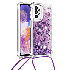 Silicone Candy Rubber TPU Bling-Bling Soft Case Cover with Lanyard Strap S03 for Samsung Galaxy A23 4G Purple
