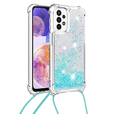 Silicone Candy Rubber TPU Bling-Bling Soft Case Cover with Lanyard Strap S03 for Samsung Galaxy A23 4G Sky Blue