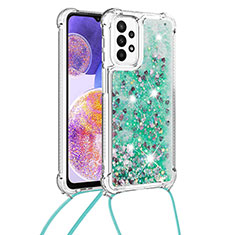 Silicone Candy Rubber TPU Bling-Bling Soft Case Cover with Lanyard Strap S03 for Samsung Galaxy A23 5G Green