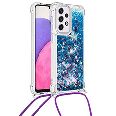 Silicone Candy Rubber TPU Bling-Bling Soft Case Cover with Lanyard Strap S03 for Samsung Galaxy A33 5G Blue