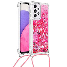 Silicone Candy Rubber TPU Bling-Bling Soft Case Cover with Lanyard Strap S03 for Samsung Galaxy A33 5G Hot Pink