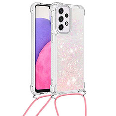 Silicone Candy Rubber TPU Bling-Bling Soft Case Cover with Lanyard Strap S03 for Samsung Galaxy A33 5G Pink