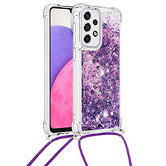 Silicone Candy Rubber TPU Bling-Bling Soft Case Cover with Lanyard Strap S03 for Samsung Galaxy A33 5G Purple