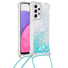 Silicone Candy Rubber TPU Bling-Bling Soft Case Cover with Lanyard Strap S03 for Samsung Galaxy A33 5G Sky Blue