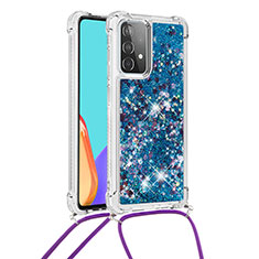 Silicone Candy Rubber TPU Bling-Bling Soft Case Cover with Lanyard Strap S03 for Samsung Galaxy A52 4G Blue