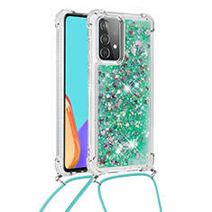 Silicone Candy Rubber TPU Bling-Bling Soft Case Cover with Lanyard Strap S03 for Samsung Galaxy A52 5G Green