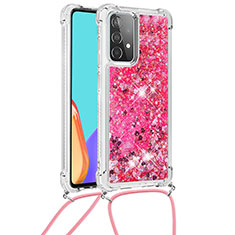 Silicone Candy Rubber TPU Bling-Bling Soft Case Cover with Lanyard Strap S03 for Samsung Galaxy A52s 5G Hot Pink