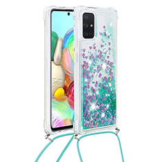 Silicone Candy Rubber TPU Bling-Bling Soft Case Cover with Lanyard Strap S03 for Samsung Galaxy A71 5G Green