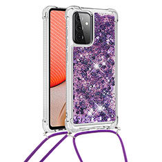 Silicone Candy Rubber TPU Bling-Bling Soft Case Cover with Lanyard Strap S03 for Samsung Galaxy A72 5G Purple