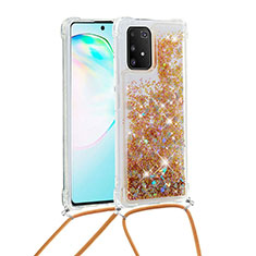 Silicone Candy Rubber TPU Bling-Bling Soft Case Cover with Lanyard Strap S03 for Samsung Galaxy A91 Gold