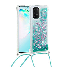 Silicone Candy Rubber TPU Bling-Bling Soft Case Cover with Lanyard Strap S03 for Samsung Galaxy A91 Green