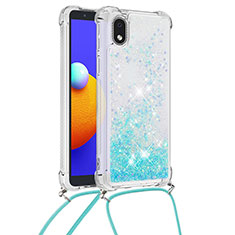 Silicone Candy Rubber TPU Bling-Bling Soft Case Cover with Lanyard Strap S03 for Samsung Galaxy M01 Core Sky Blue