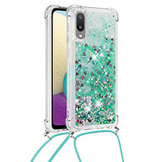 Silicone Candy Rubber TPU Bling-Bling Soft Case Cover with Lanyard Strap S03 for Samsung Galaxy M02 Green