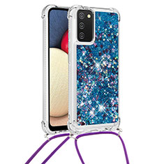 Silicone Candy Rubber TPU Bling-Bling Soft Case Cover with Lanyard Strap S03 for Samsung Galaxy M02s Blue