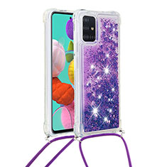 Silicone Candy Rubber TPU Bling-Bling Soft Case Cover with Lanyard Strap S03 for Samsung Galaxy M40S Purple