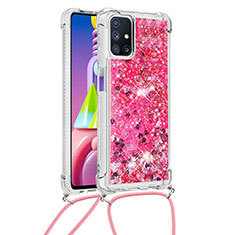 Silicone Candy Rubber TPU Bling-Bling Soft Case Cover with Lanyard Strap S03 for Samsung Galaxy M51 Hot Pink