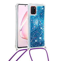 Silicone Candy Rubber TPU Bling-Bling Soft Case Cover with Lanyard Strap S03 for Samsung Galaxy Note 10 Lite Blue
