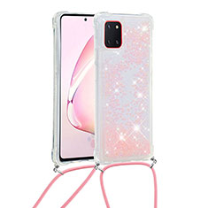 Silicone Candy Rubber TPU Bling-Bling Soft Case Cover with Lanyard Strap S03 for Samsung Galaxy Note 10 Lite Pink