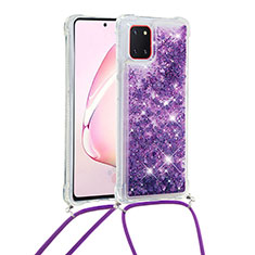 Silicone Candy Rubber TPU Bling-Bling Soft Case Cover with Lanyard Strap S03 for Samsung Galaxy Note 10 Lite Purple