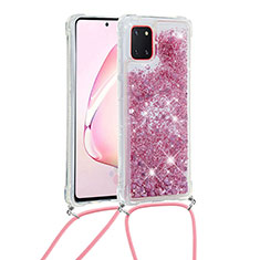 Silicone Candy Rubber TPU Bling-Bling Soft Case Cover with Lanyard Strap S03 for Samsung Galaxy Note 10 Lite Red