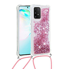 Silicone Candy Rubber TPU Bling-Bling Soft Case Cover with Lanyard Strap S03 for Samsung Galaxy S10 Lite Red