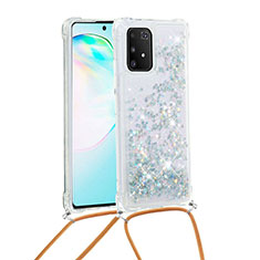 Silicone Candy Rubber TPU Bling-Bling Soft Case Cover with Lanyard Strap S03 for Samsung Galaxy S10 Lite Silver