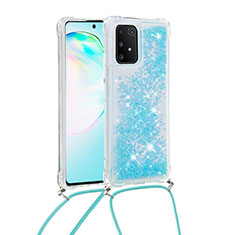 Silicone Candy Rubber TPU Bling-Bling Soft Case Cover with Lanyard Strap S03 for Samsung Galaxy S10 Lite Sky Blue