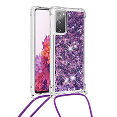 Silicone Candy Rubber TPU Bling-Bling Soft Case Cover with Lanyard Strap S03 for Samsung Galaxy S20 FE (2022) 5G Purple