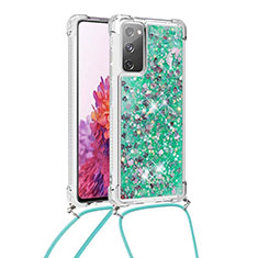 Silicone Candy Rubber TPU Bling-Bling Soft Case Cover with Lanyard Strap S03 for Samsung Galaxy S20 FE 5G Green