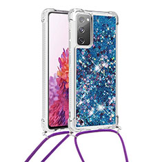 Silicone Candy Rubber TPU Bling-Bling Soft Case Cover with Lanyard Strap S03 for Samsung Galaxy S20 Lite 5G Blue