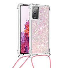 Silicone Candy Rubber TPU Bling-Bling Soft Case Cover with Lanyard Strap S03 for Samsung Galaxy S20 Lite 5G Pink