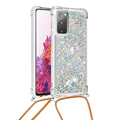 Silicone Candy Rubber TPU Bling-Bling Soft Case Cover with Lanyard Strap S03 for Samsung Galaxy S20 Lite 5G Silver