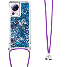 Silicone Candy Rubber TPU Bling-Bling Soft Case Cover with Lanyard Strap S03 for Xiaomi Civi 2 5G Blue