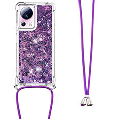 Silicone Candy Rubber TPU Bling-Bling Soft Case Cover with Lanyard Strap S03 for Xiaomi Civi 2 5G Purple